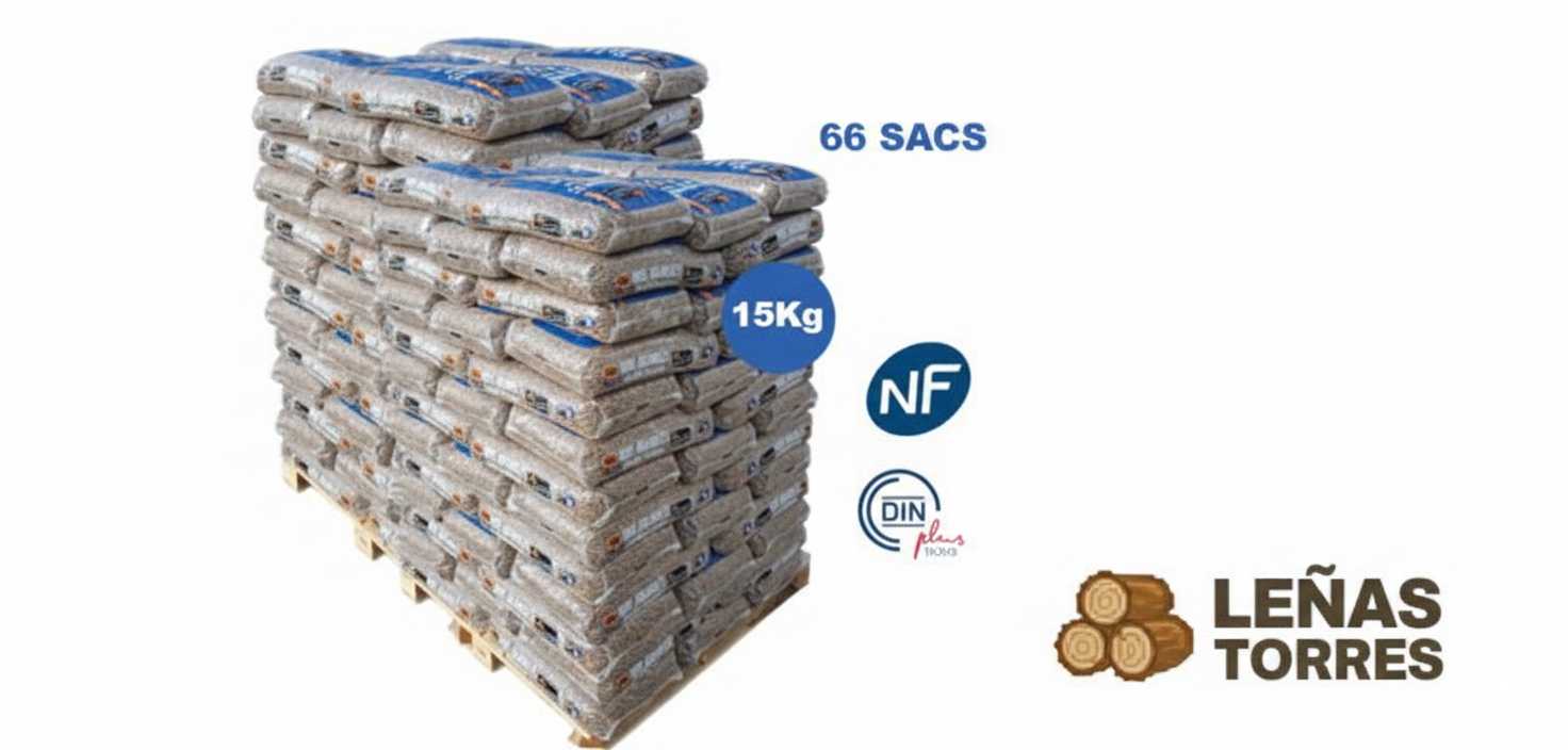 Pellets de Madera Woodstock Premium (DIN+/NF) - Palé 66 Sacos (990kg)